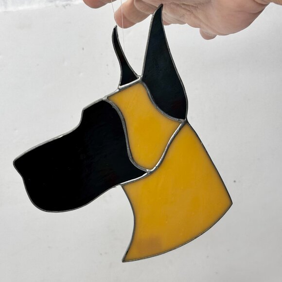 Stained Glass Suncatcher Ornament Fawn Great Dane Dog Yellowish-Tan Sand Black - Picture 6 of 8